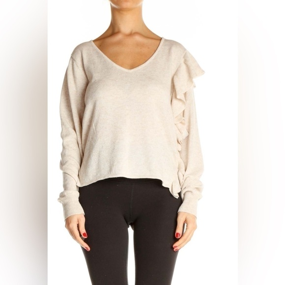 John + Jenn asymmetrical ruffled sweater in sand color - Picture 3 of 11